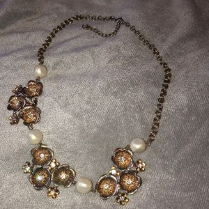 Gold and pearl flower statement necklace